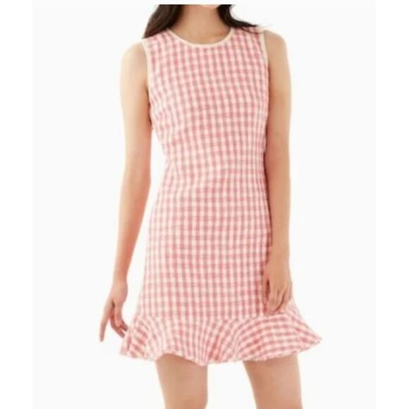 Kate Spade Gingham Tweed Dress Ivory Peach Nectar Size 14 Sleeveless - Picture 10 of 11